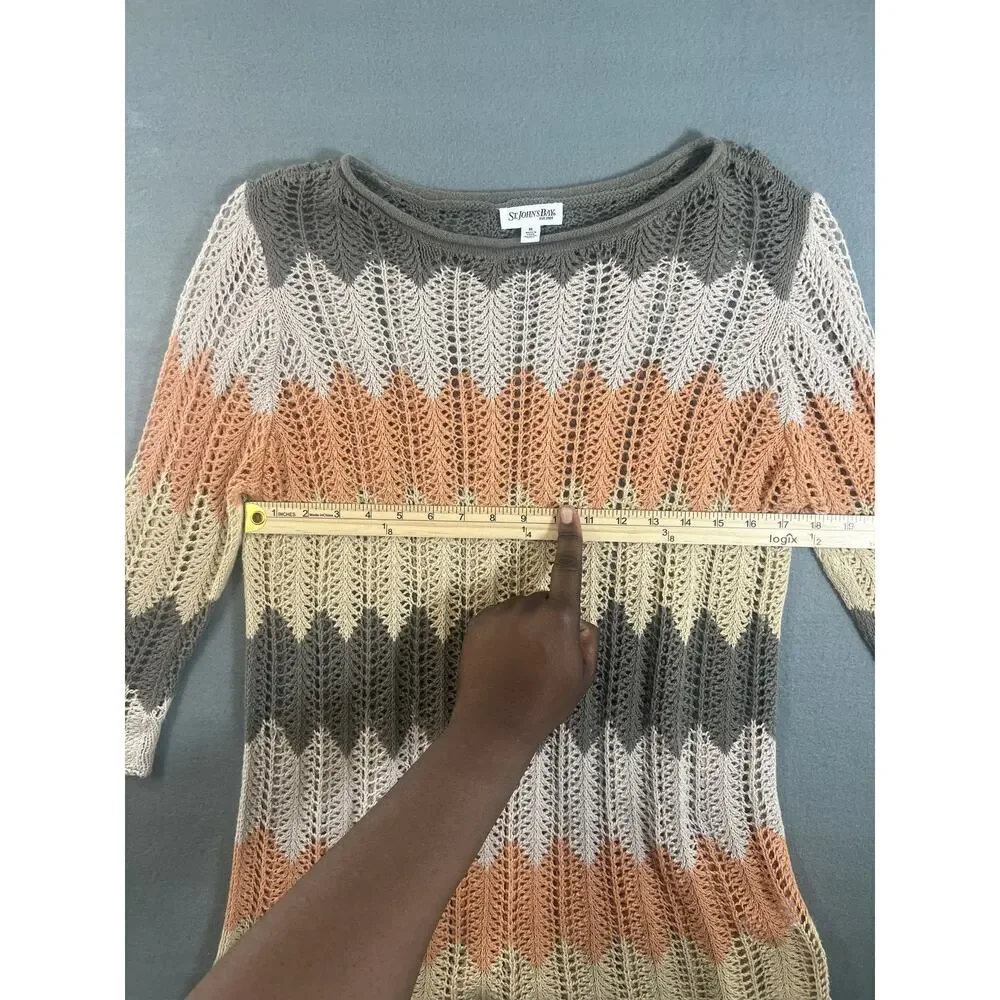 XL - St John's Bay Ladies Pullover Sweater L Multicolor 3/4 Sleeve Open Knit